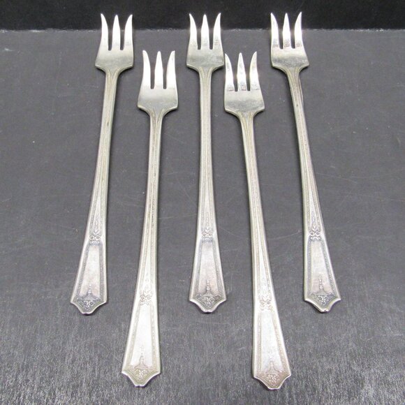 Vintage R.C.Co Bouquet Silver Plate 6 Inch 3 Prong Cocktail Fork Lot of 5 - Picture 1 of 8